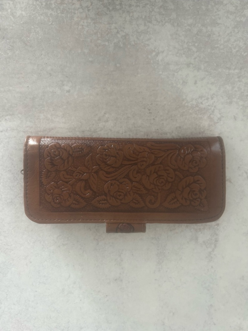 Brown Floral Tooled Leather Wallet - Women Accessories